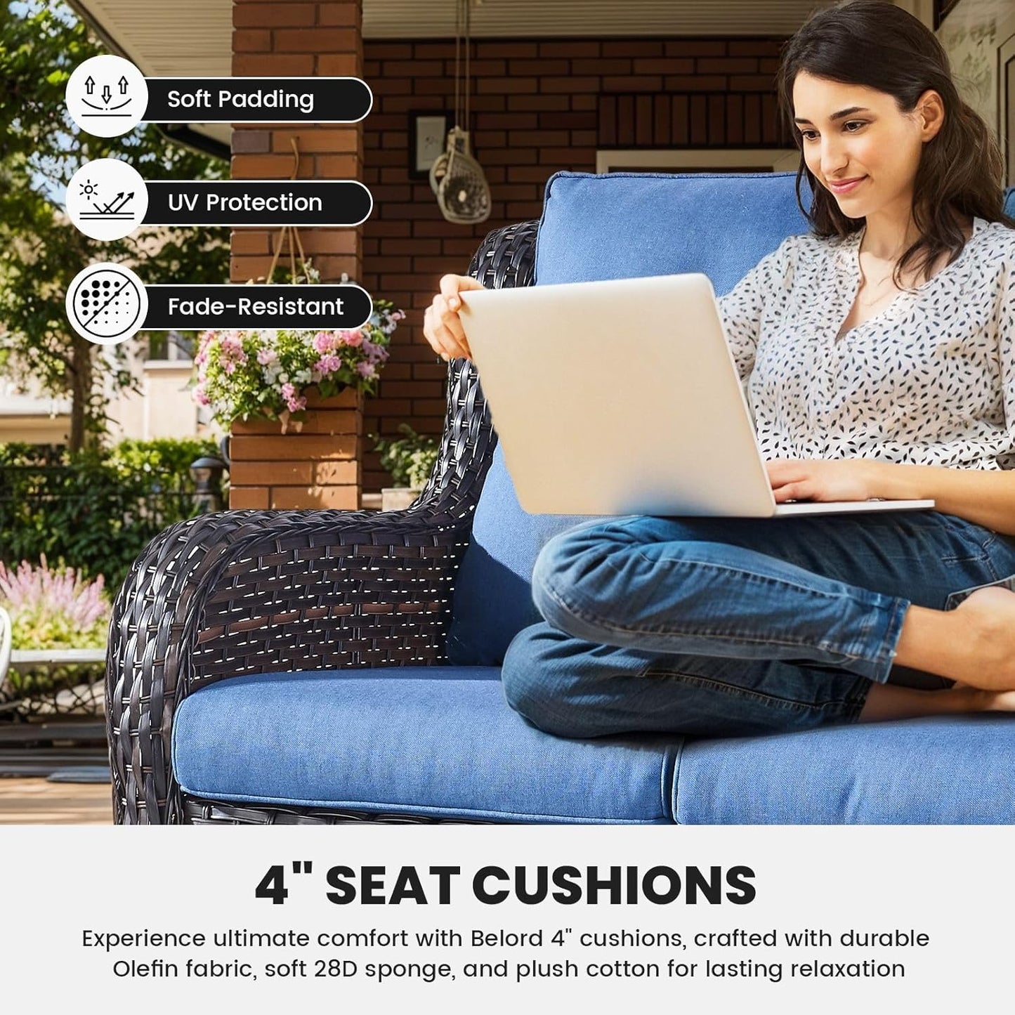 Outdoor Furniture 3-Seater Rattan Sofa Patio Wicker Sofa Couch Furniture Set with Washable Cushions