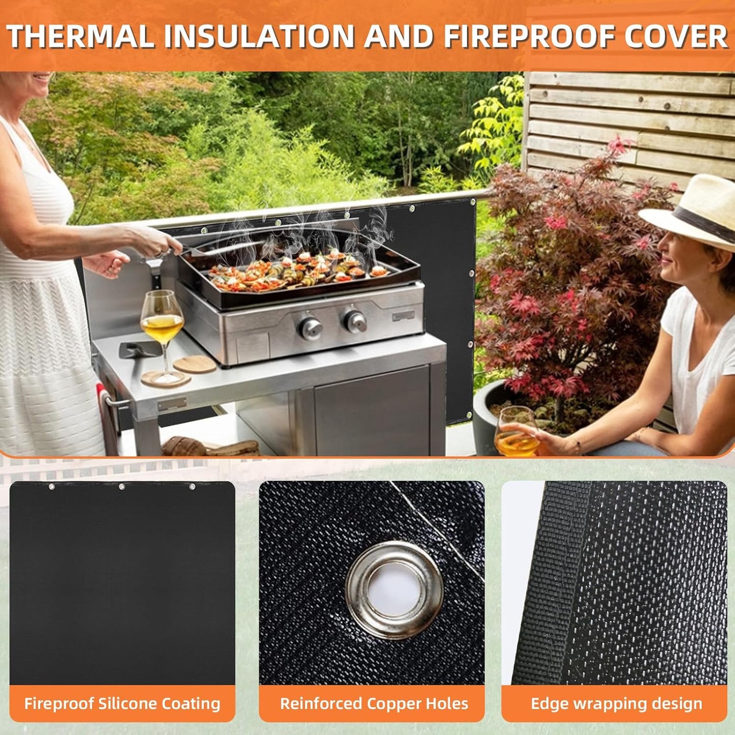 Grill Heat Shield and Deck Protector Mat, Fireproof BBQ Backing Screen for Fence and Railing Heavy Duty Black 3'x10'