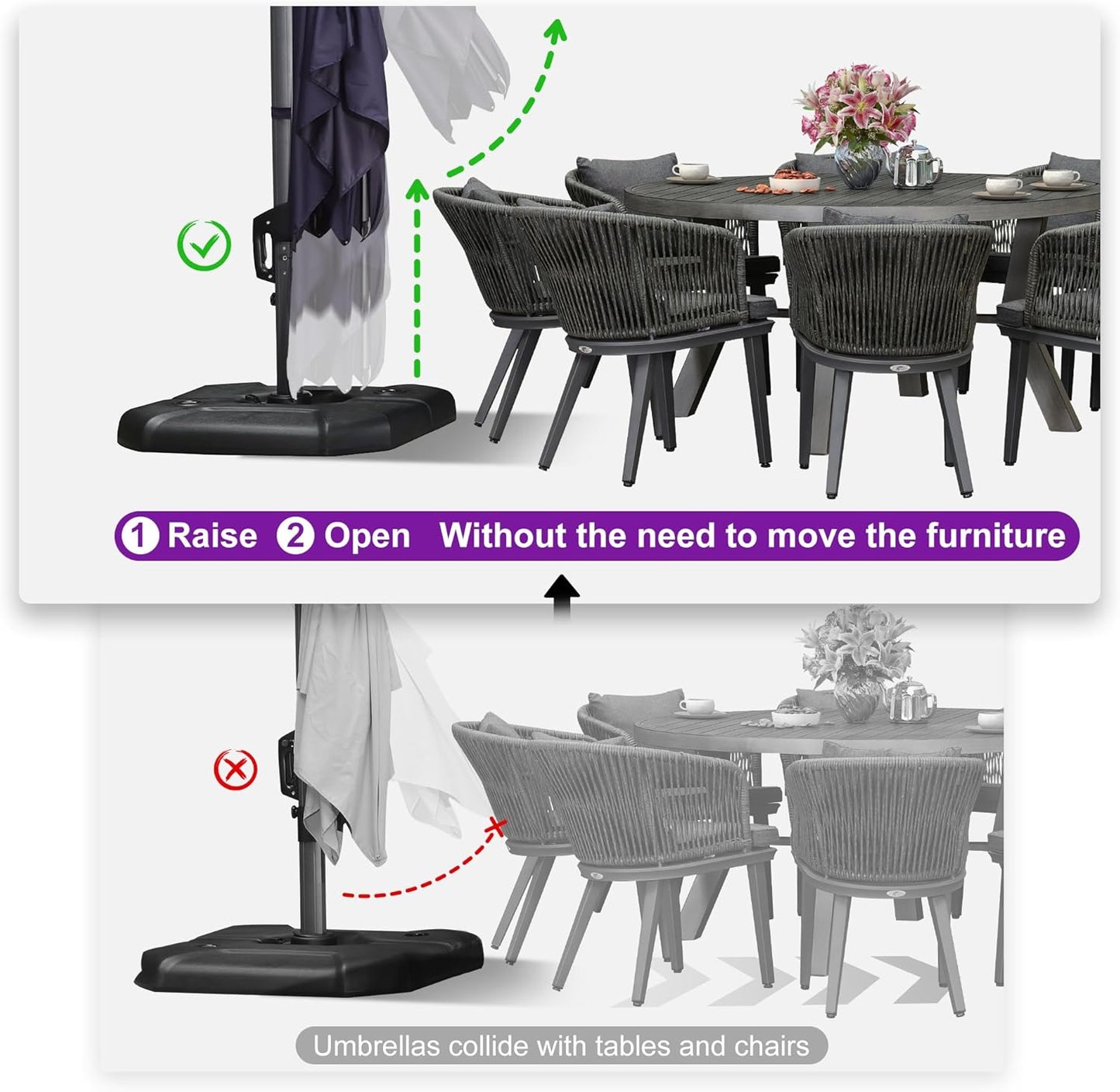 PURPLE LEAF 11.5' X 11.5' Telescopic Patio Umbrella Outdoor Cantilever Umbrella Square Up Down Lifting Offset Umbrella with 360-degree Rotation for Garden Deck Pool Patio Navy