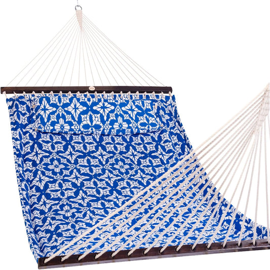 Lazy Daze Quilted Fabric Hammock with Spreader Bar, 2-Person Double Hammock for Outside Patio Poolside Backyard Beach, 450 lbs Capacity, QF48
