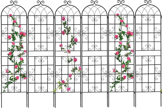 6 Pack Metal Garden Trellis 86.7" H Garden Fence Rustproof Trellis for Climbing Plants Support Roses Flower Outdoor Lawn, Black 7.2FT Tall