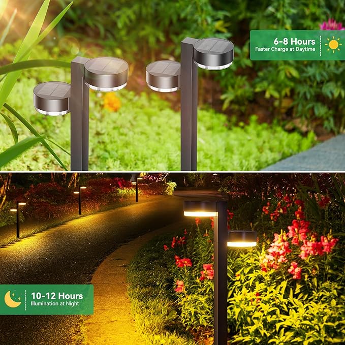 Solar Pathway Lights Outdoor, 4 Pack Brighter Modern Dual-Head Outdoor Solar Lights for Outside Up to 12Hrs, IP65 Waterproof Solar Garden Lights for Yard Landscape Path Walkway Decoration