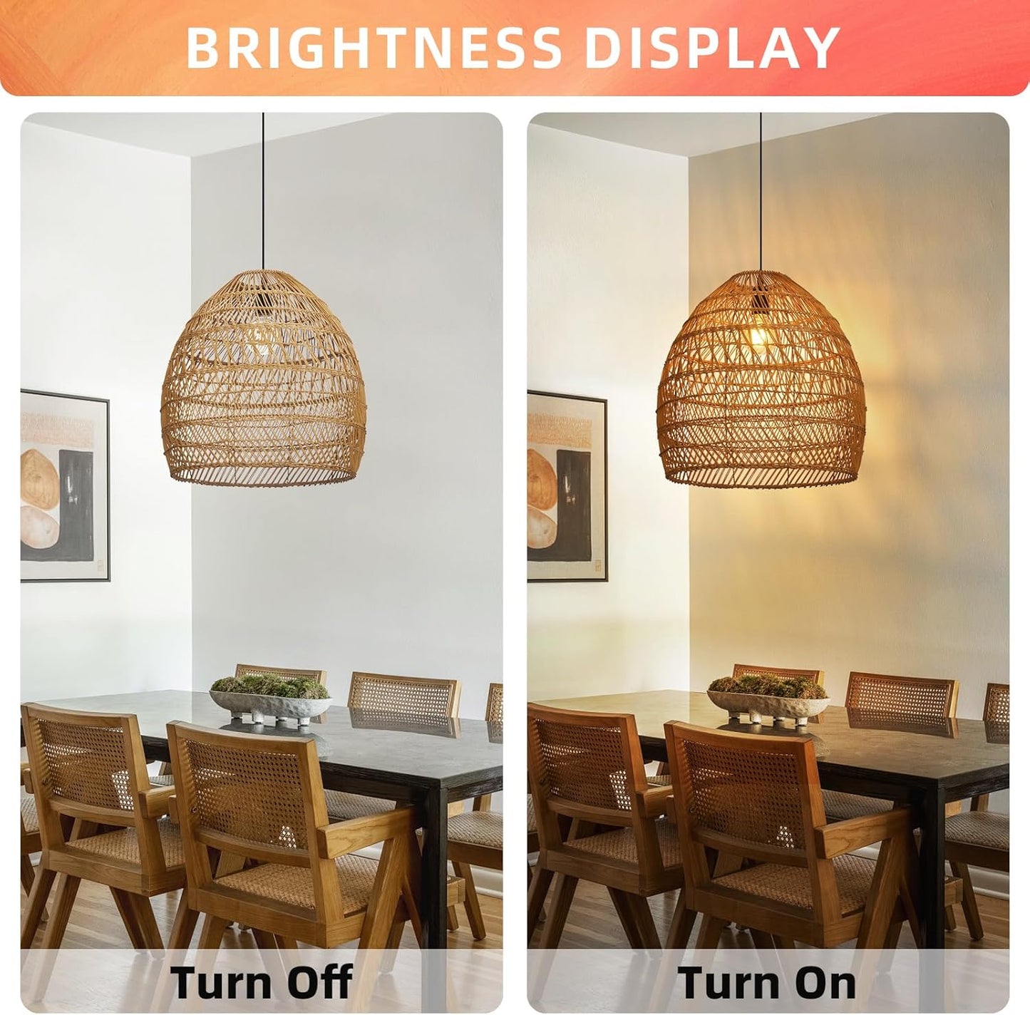 Arturesthome Boho Chandelier Rattan Pendant Light,19.6” Large Wicker Pendant Light Fixtures,Basket Hand Woven Hanging Lamp for Dining Room Living Room Kitchen Foyer