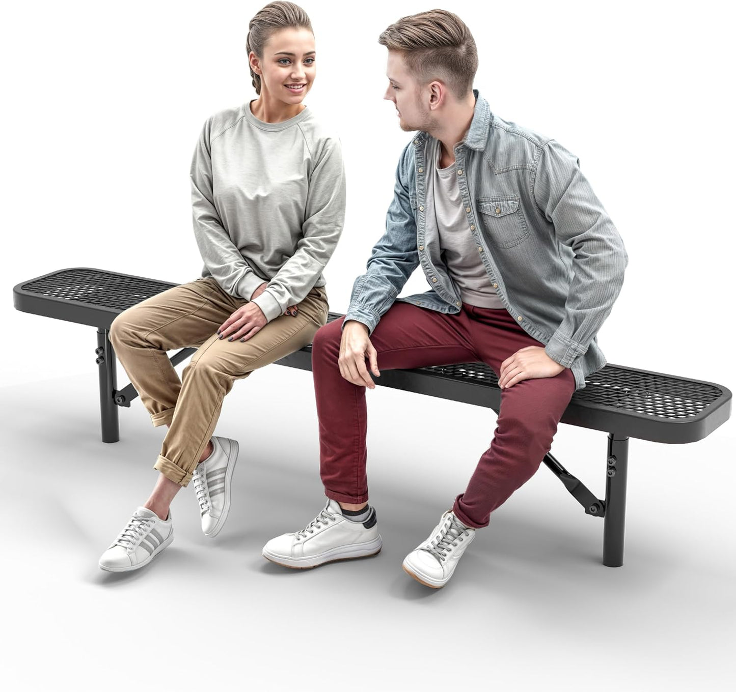 Heavy-Duty Outdoor Metal Bench, Thermoplastic-Coated, Inground, Weatherproof, Commercial-Grade for Parks, Gardens, Patios, Stores & More (6 Ft - Inground, Black)