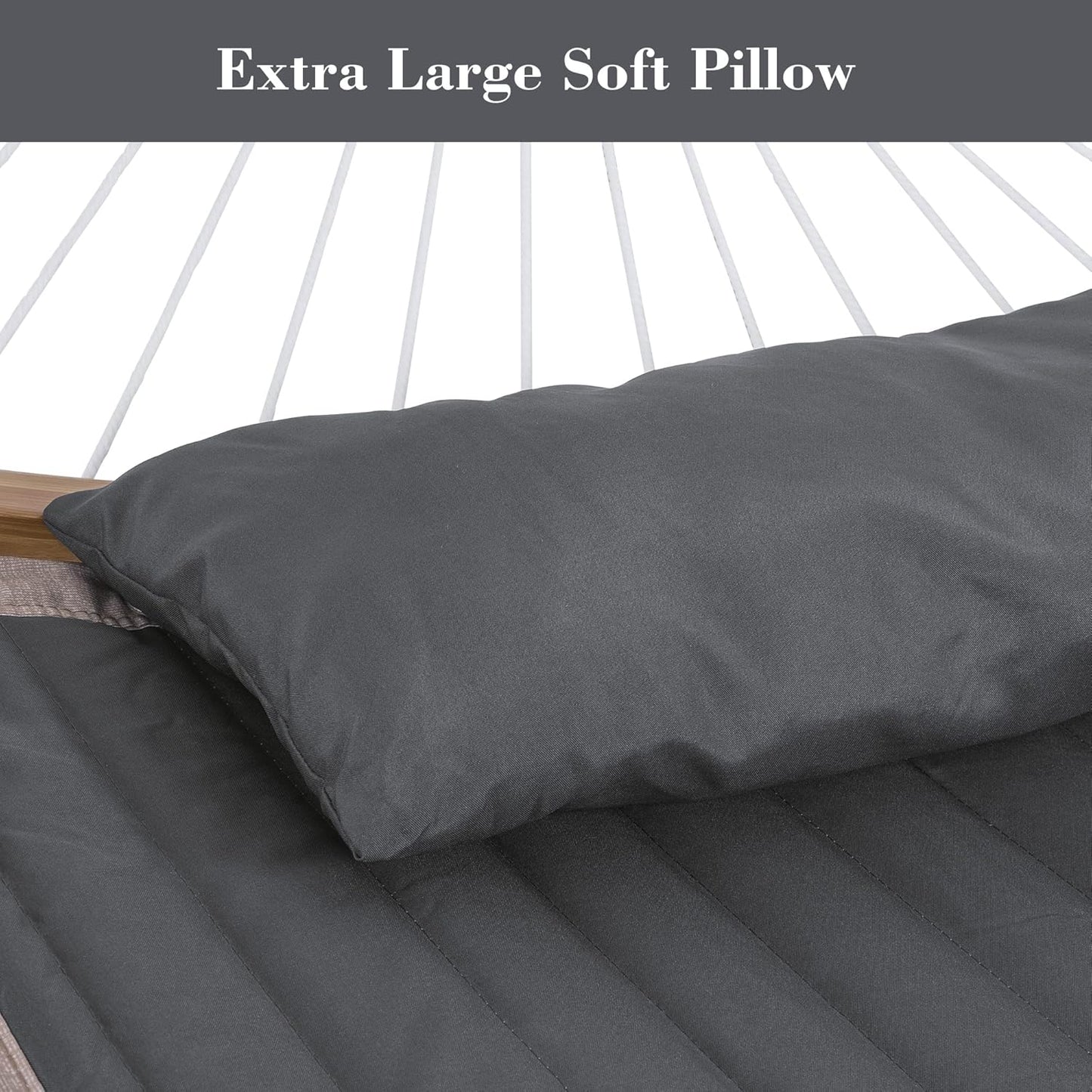 SUNCREAT Portable Double Hammock with Curved Spreader Bar, 450 lbs Capacity, Heavy Duty Outdoor Hammock with Outer Bag, Dark Gray