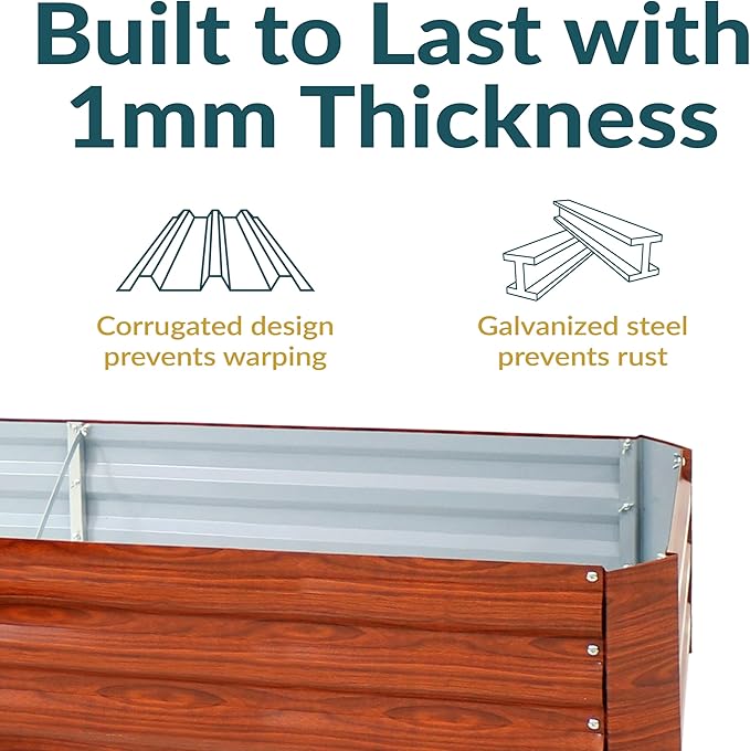 Sunnydaze 11.75" H Raised Metal Garden Bed - Galvanized Raised Garden Bed Outdoor for Vegetables and Flowers - Woodgrain - L-Shaped