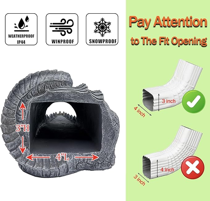 Realistic Crocodile Statue, Garden Rain Downspout Diverter, Splash Block & Gutter Extender, Decorative 3"x4" Gutter Extension, Outdoor Decor Sculpture, Unique Gutter Downspout Decoration