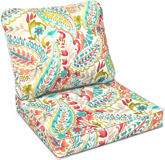 LVTXIII Outdoor Deep Seat Cushion Patio Seat and Back Cushion Set Seasonal Chair Cushion with Removable Cover and Adjustable Buckle for Home and Garden, 22"x22"x4", Pretty Paisley