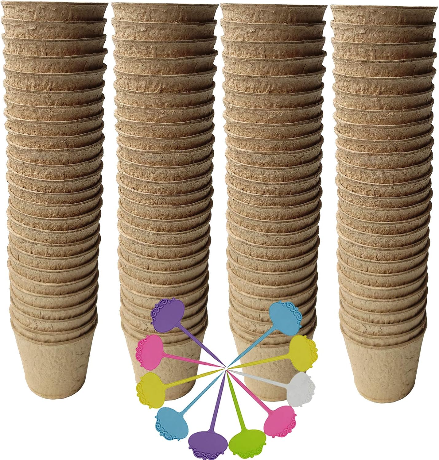 Biodegradable Peat Pots for seedlings, 100 Pack Plant Seed Starter Pots Kit, 2.36inch Succulent Planter Nursery Pots with 10 Plant Markers, Garden Germination Kits
