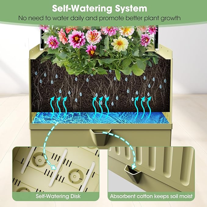 Tomato Planter Box with Trellis, 62" Self Watering Planter Trellis for Climbing Plants Outdoor, Raised Garden Bed for Garden Vegetables Flowers Herbs Indoor Outdoor