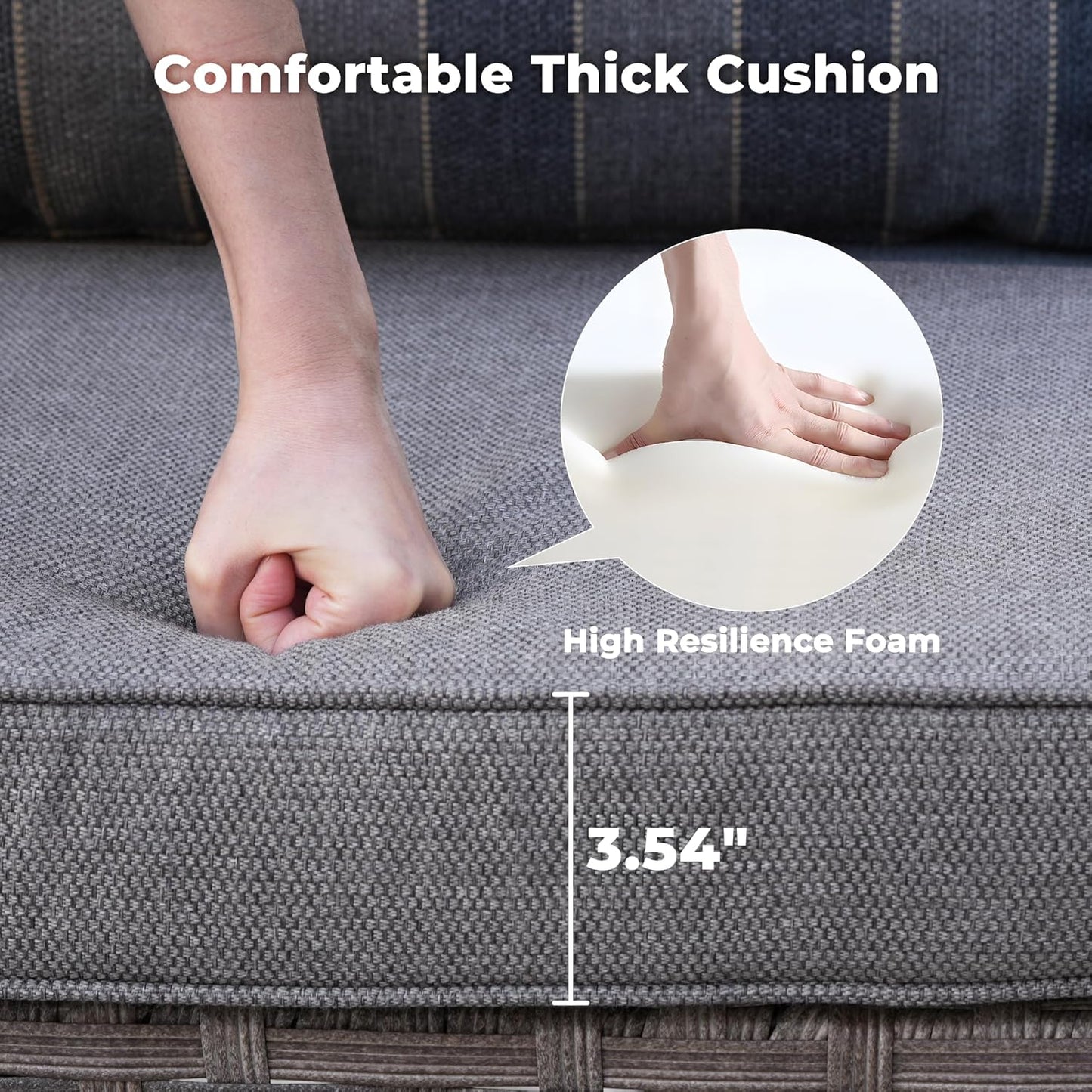 ovios 10 Pieces Patio Furniture Set, Outdoor Wicker Sectional Sofa with 42" Fire Pit Table Swivel Chairs, Modern Modular Deep Seat Rattan Couch Conversation Sets, Dark Gray Stripe