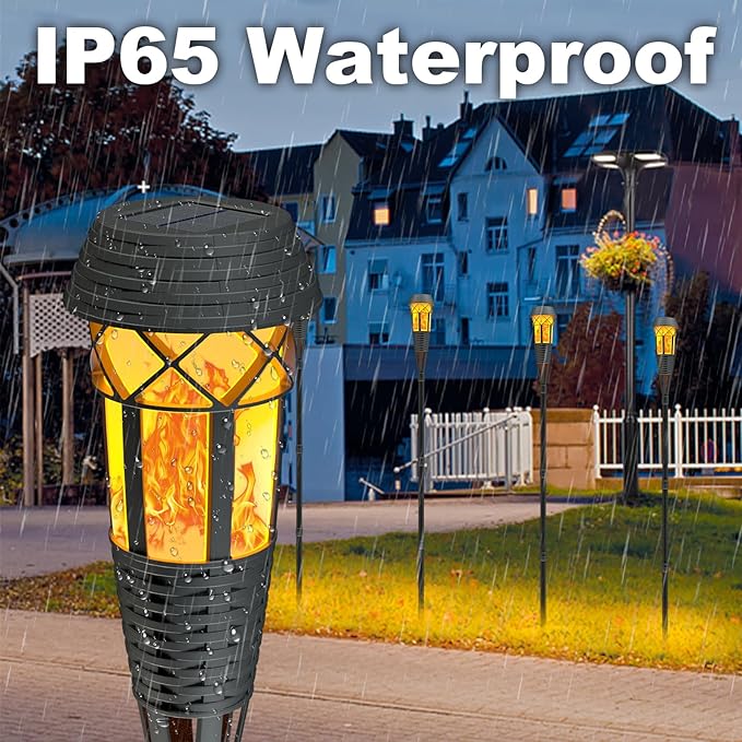 Flickering Flames Torch Light Solar Garden Lights Waterproof Landscape Lighting - 4 Pack