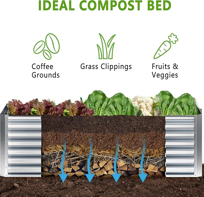 EKX 4x2x2FT Galvanized Raised Garden Bed, Raised Garden Bed Kit-Metal Planter Box Outdoor,Planting for Vegetables, Fruits,Herbs, Flowers-Slive