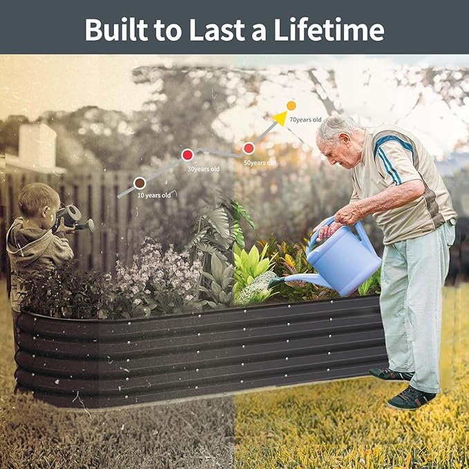 Kesfitt Galvanized Raised Garden Bed Kit,18" Tall 7-in-1 Outdoor Metal Planter Boxes with Safety Edging,8×2×1.5FT Modular Large Steel Raised Beds for Gardening Vegetables Fruits Flower