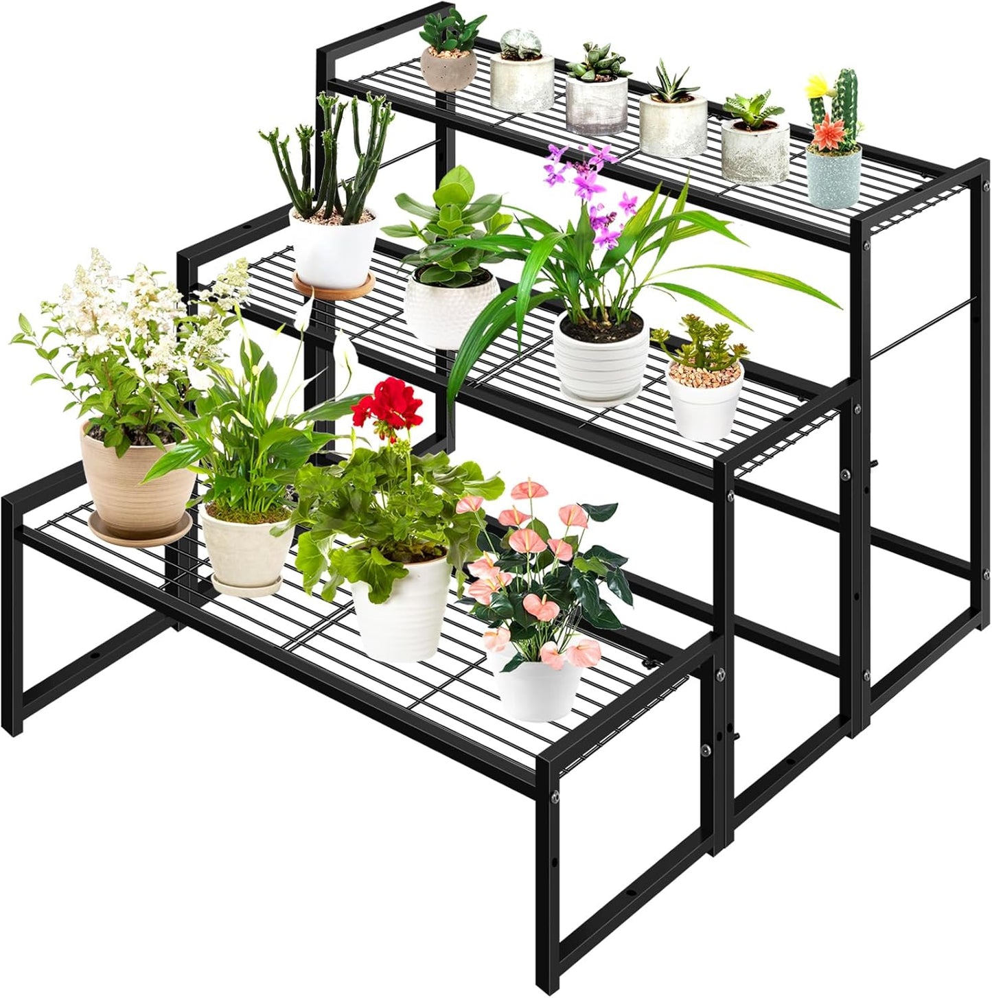 3 Tier Metal Plant Stand Indoor Outdoor, Ladder Flower Pot Holder Plant Stands, Stackable Heavy Duty Tall Plant Shelf Flower Pot Holder for Garden, Display Rack