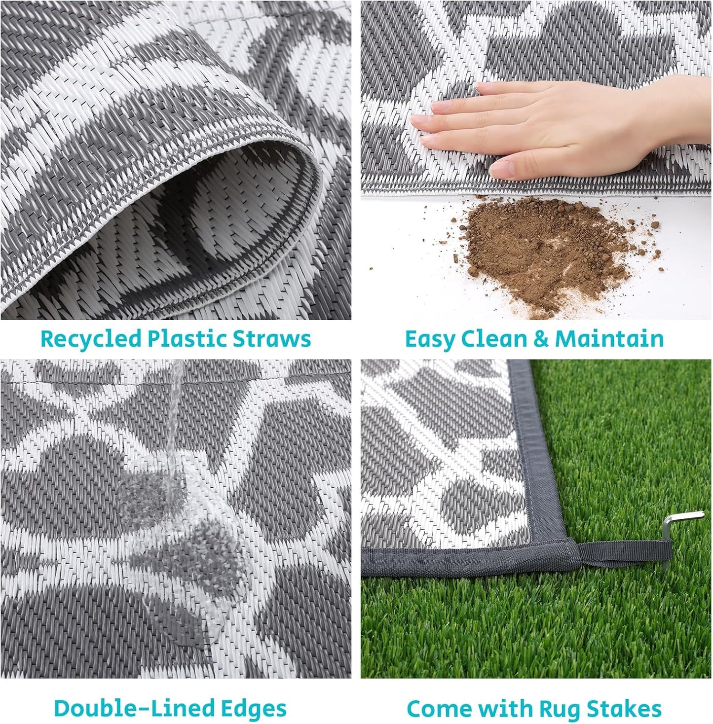 HEBE Outdoor Rug Waterproof 9x18, Plastic Straw Rug Camping Rug, Reversible Outdoor Patio Rugs RV Mat Clearance, Indoor Outside Floor Carpet for Porch,Deck,Camper,Balcony,Backyard