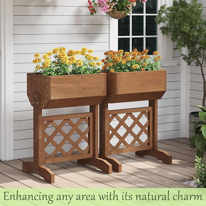 Raised Garden Bed, Standing Vertical Horticulture Planter Box for Backyard, Patio, Balcony, Planter for Flowers Herbs Vegetables for Indoor & Outdoo Decor with Trellis (Brown)
