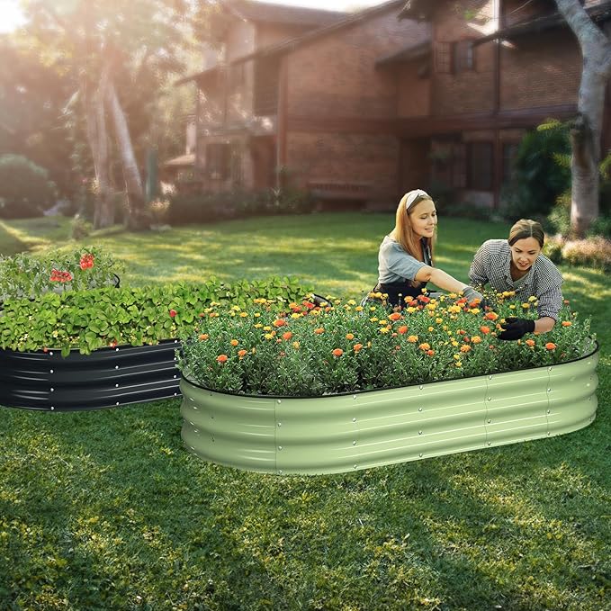 Raised Garden Bed Kit, 6x3x1 ft Galvanized Planter Box Outdoor with Safety Edging, Large Metal Raised Beds for Gardening Vegetables Flower Herb (Avocado Green)