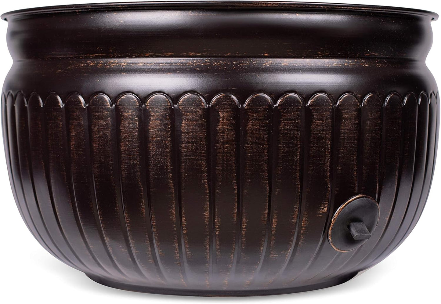 BIRDROCK HOME Water Hose Holder - Decorative Metal Pot, Indoor or Outdoor, Garden Storage Organizer, Patio Portable Bucket - Distressed Bronze, Holds up to 100ft Hoses, Medium No Lid