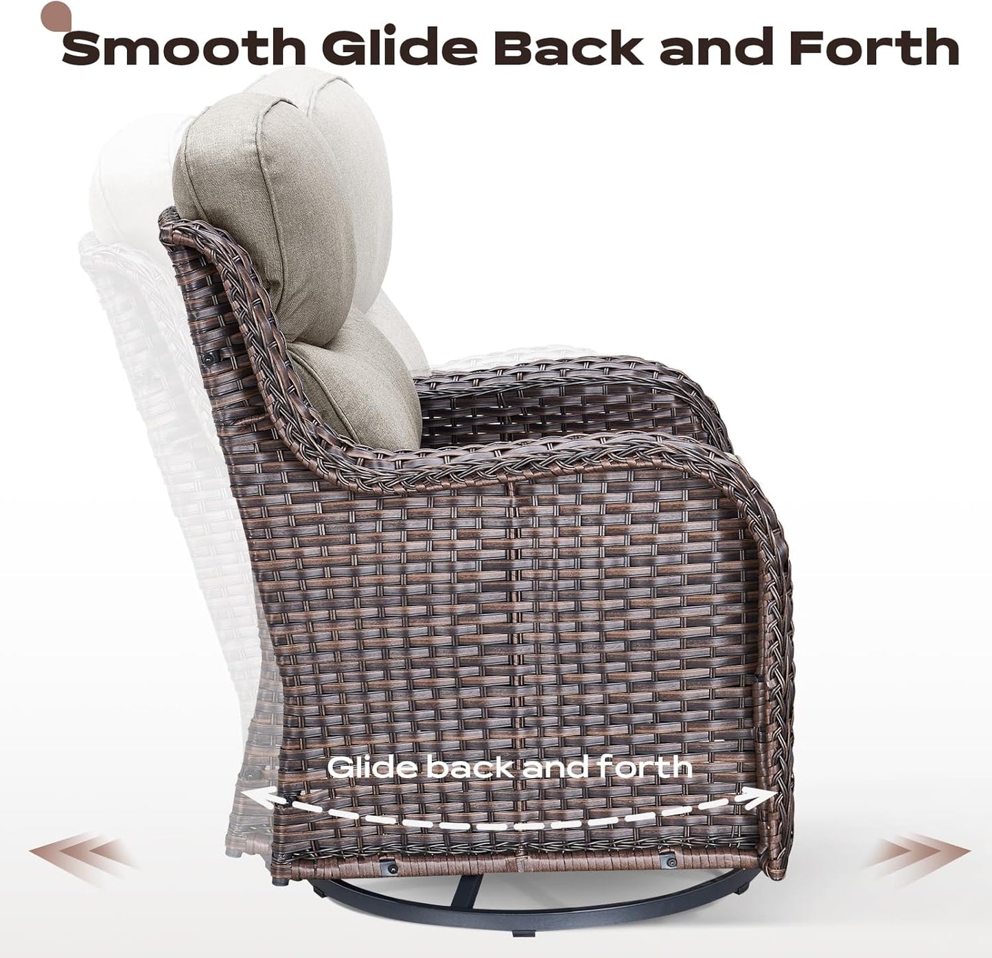 Wicker Outdoor Patio Furniture Set - 8 Piece Patio Conversation Sets with Swivel Rocker Chairs, Ottomans, Sofa and Table, 6 inch Cushions, Deep Seating, for Porch Deck Brown/Beige