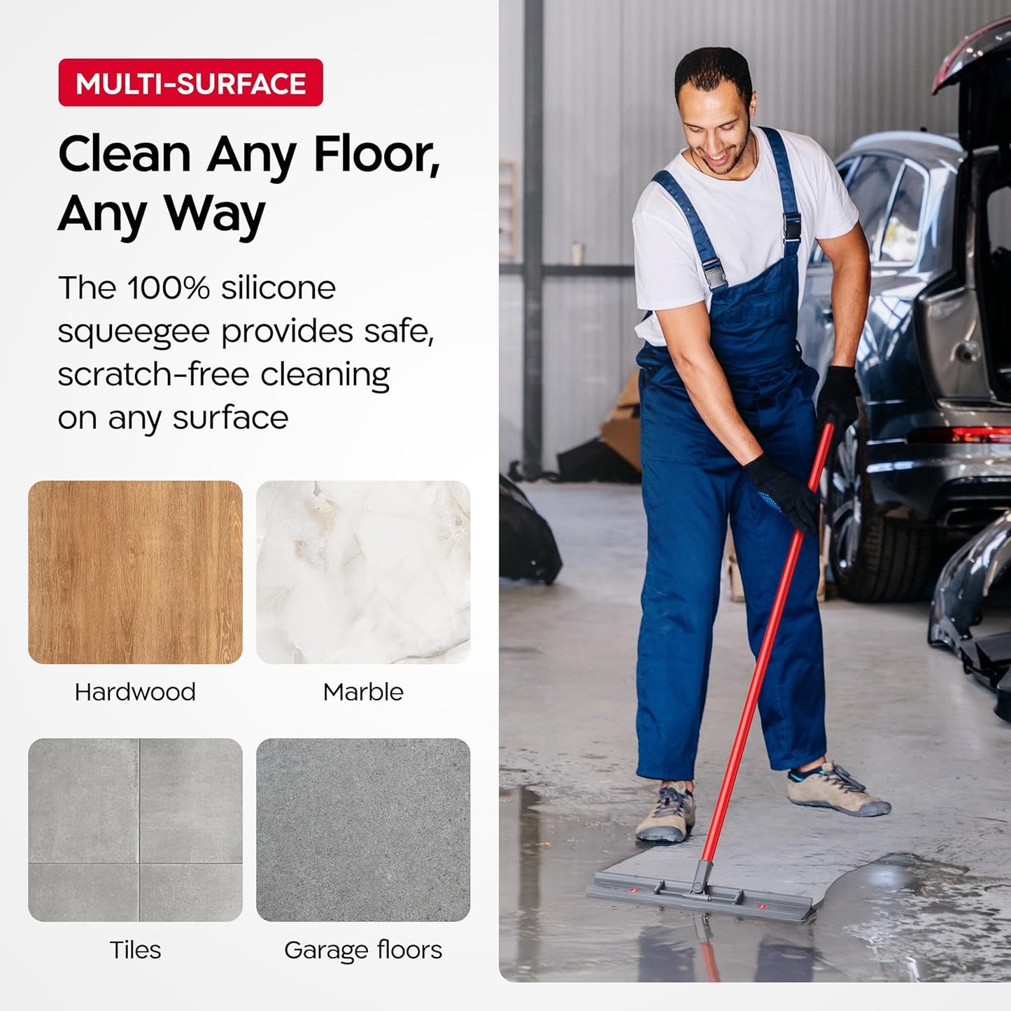 Tyroler MoppyShmoppy 2-in-1 Heavy Duty Floor Squeegee for Concrete Floors & Microfiber Mop 16.5" | Squeegee for Floor with 55" 4-Part Handle | Squeegees Mop | Squeegees Broom for Floors