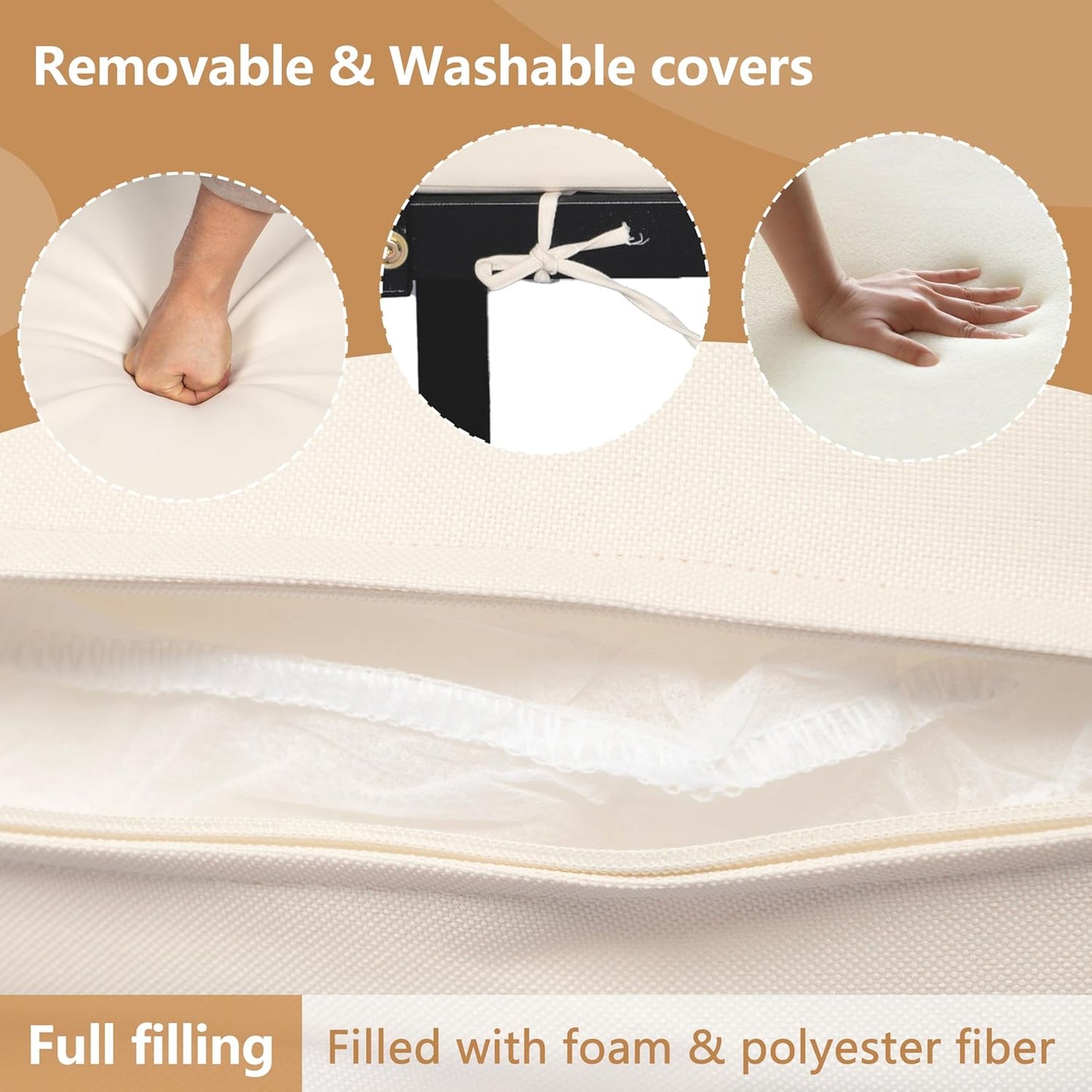 Patio Furniture Set, Outdoor 3-Piece Acacia Wood and Metal Patio Sofa Set, L-Shape Conversation Sofa with Coffee Table and Ottoman for Garden, Poolside, Backyard