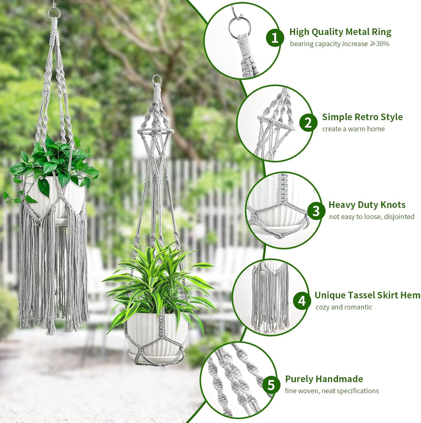 Macrame Plant Hangers, 6Pack Hanging Planters for Indoor Plants w/ 6 Set Hangers Kit Handmade Macromay Plant Hangers Indoor Flower Pots Holder Stand for Boho Home Décor (POTS NOT Included)