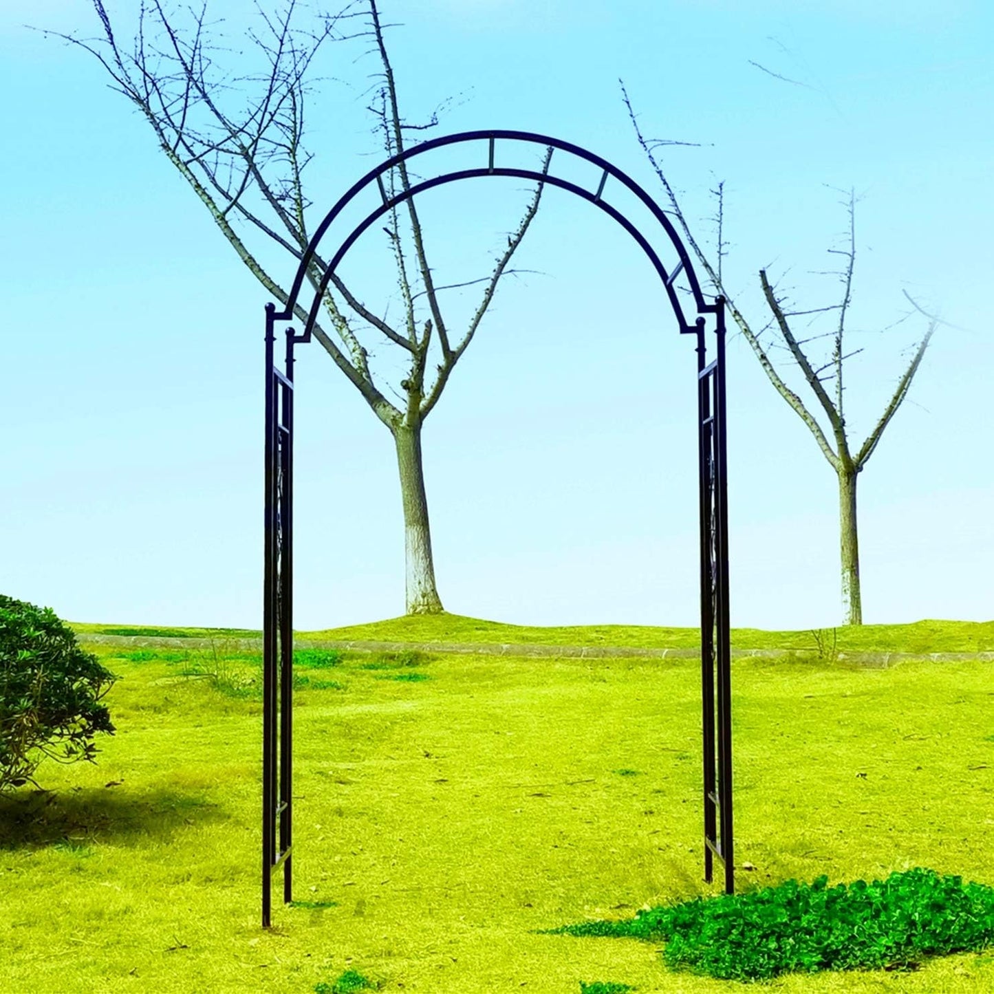 OUTOUR Garden Arch Arbor Arbour Trellis Archway for Climbing Plants Roses Vines Support Rack, Outdoor Garden Lawn Backyard Patio, Matte Black
