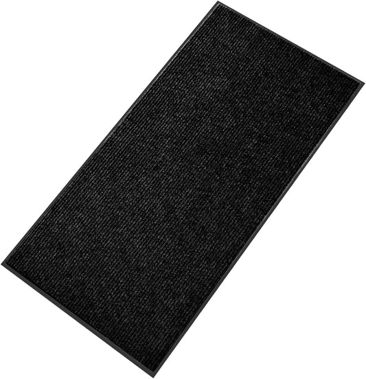 fani Heavy Duty Large Outdoor Indoor Entrance Black Doormat Waterproof Low Profile Entrance Rug Front Door Mat Patio Anti-Skid Rubber Back, 35x72 inch (Black)