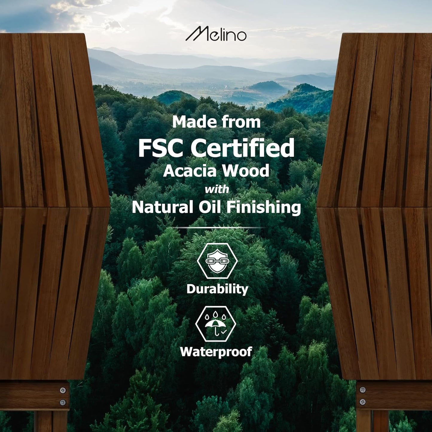 Melino Wooden Folding Outdoor Side Table, FSC Certified Acacia Weatherproof Side Tables, Wood Folding Small Table for Outdoor, Patio, Porch, Pool, Backyard, Garden, Balcony and Deck - Chestnut