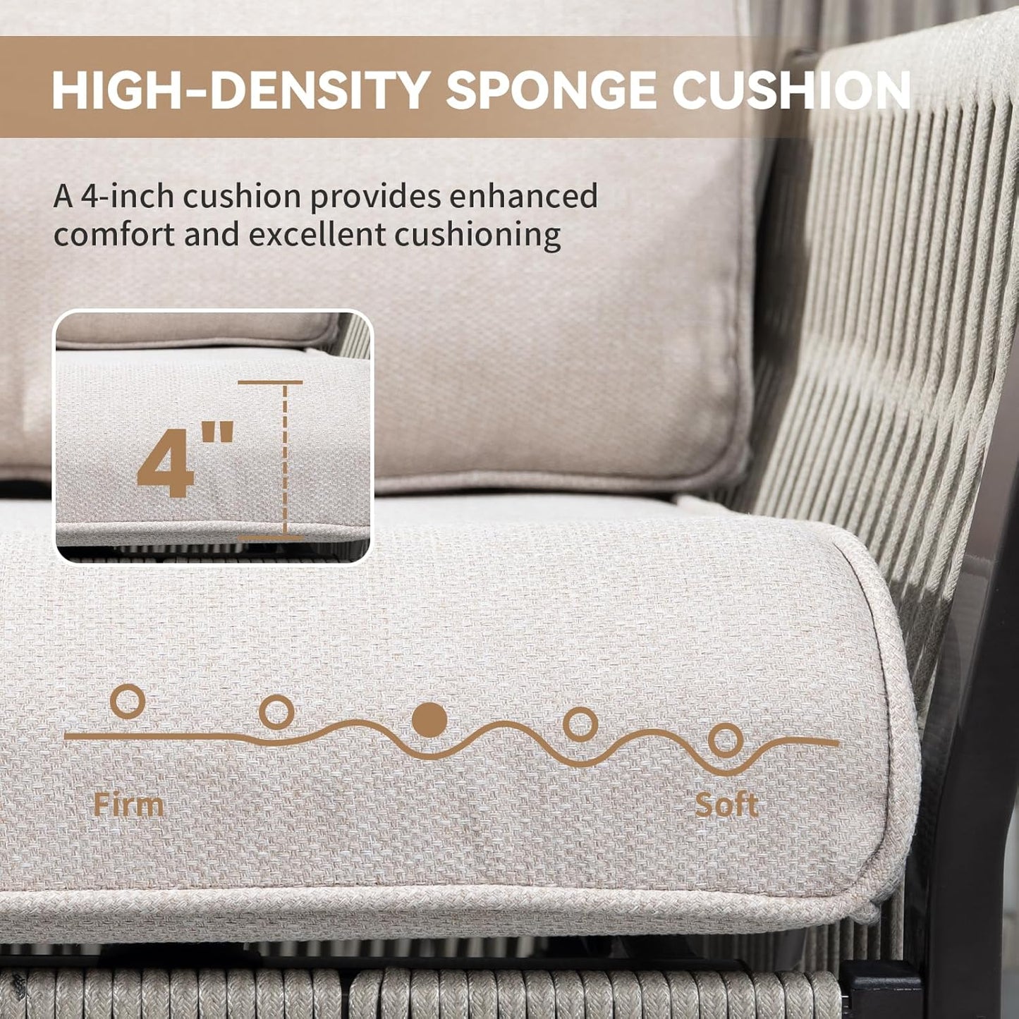 Patio Furniture Wicker Outdoor Conversation Set, 6-Piece All Weather Patio Furniture Rattan 2 Sofa Sets w/Swivel Rocking Chairs & Ottomans, Side Table for Backyard, Balcony, Deck - Beige