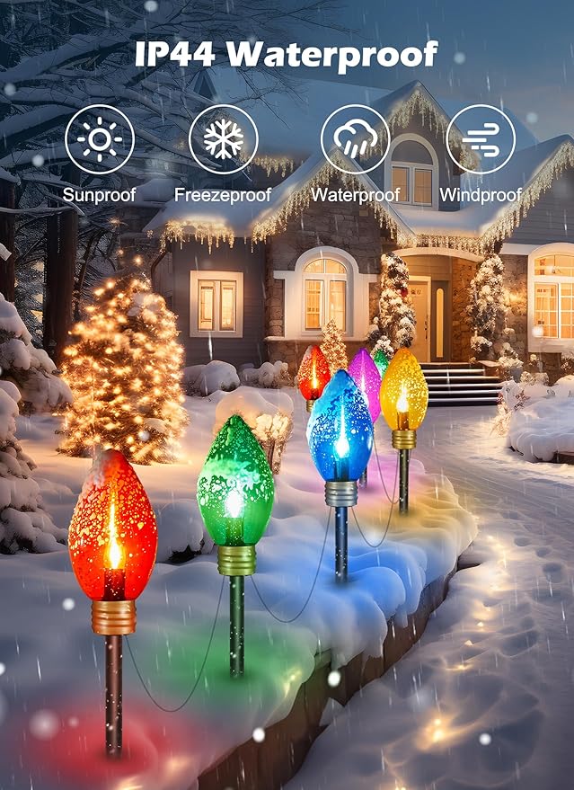 Minetom 11Feet 5 LED Super Jumbo Christmas String Lights or Pathway Marker Lights, Outdoor Xmas Decorations- Jumbo C9 Hanging Lights Waterproof Lawn Dec for Holiday Home Tree Roof Yard Garden