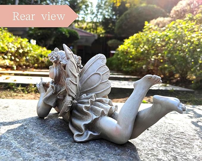 MeritMode Fairy Flower Garden Outdoor Statue - Angel Holding Bird and Butterfly, 11" Width, Cherub Decor and Grandma Gifts, Patio and Yard