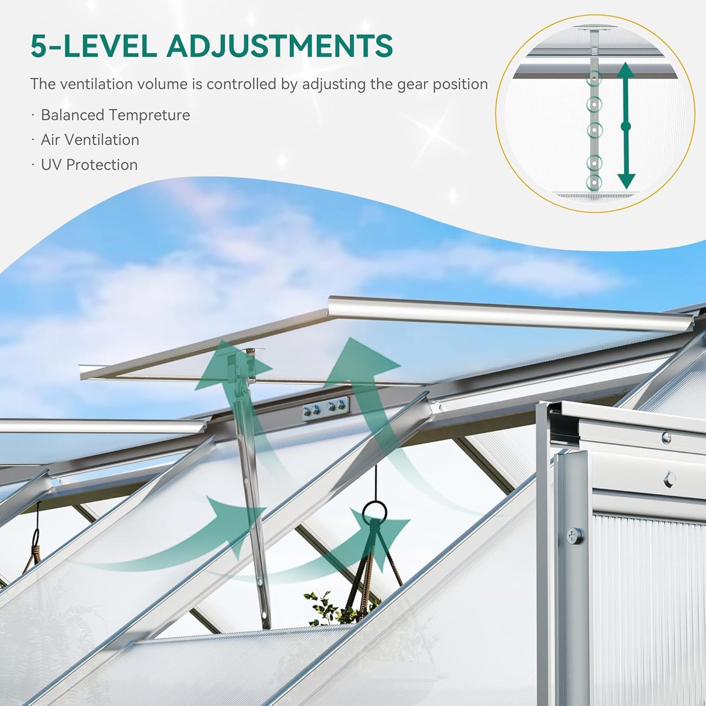 YITAHOME Polycarbonate Greenhouse 6x8FT Heavy Duty Green Houses Outdoor Greenhouses Aluminum Sliding Doors Vent Window Large for Garden Backyard, Silver