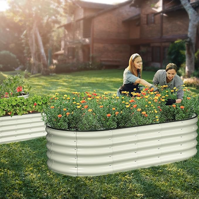 Raised Garden Bed Kit, 6x3x1.5 ft Galvanized Planter Box Outdoor with Safety Edging, Large Metal Raised Beds for Gardening Vegetables Flower Herb (Pearl White)