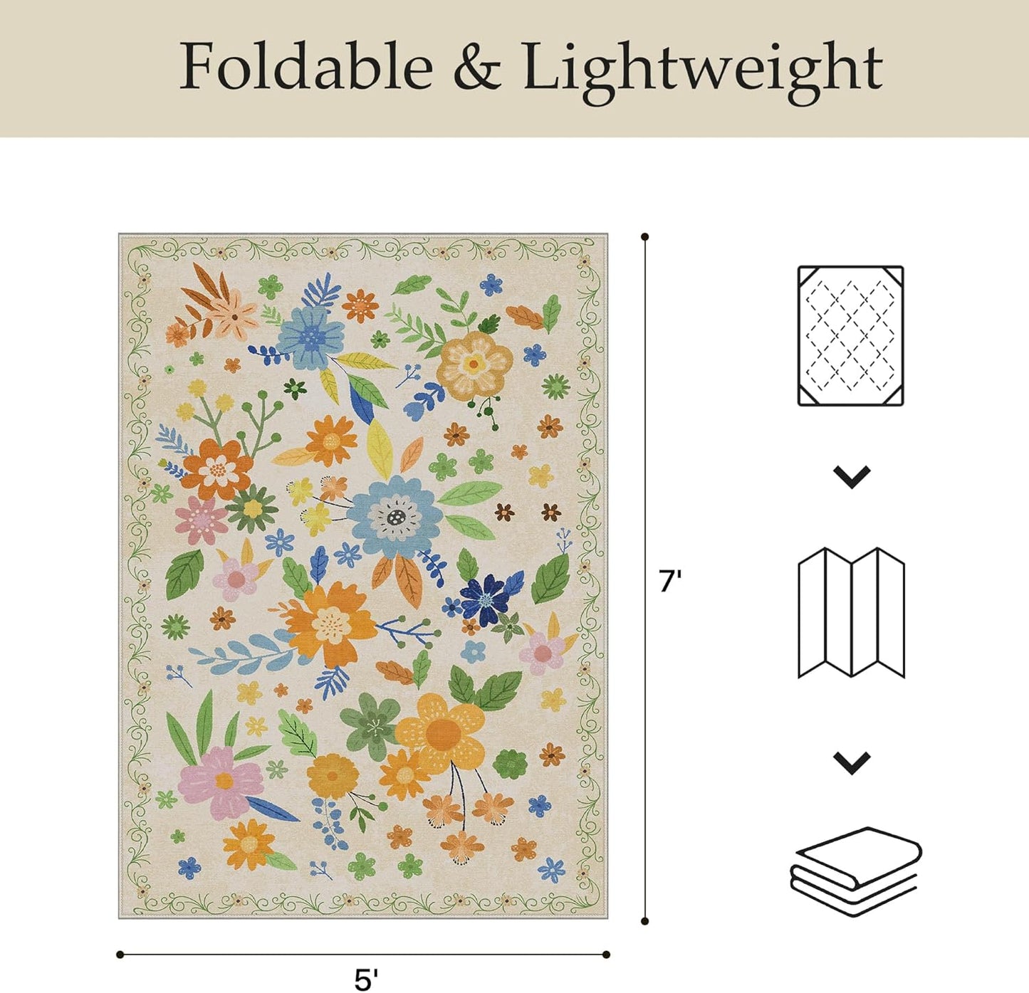 GENIMO Indoor Outdoor Area Rug 5' X 7' Waterproof, Washable Door Mat Non Shedding, Easy Cleaning Floral Outdoor Carpet for Patio, Entryway, Porch, Bathroom, Living Room, Bedroom, Backyard