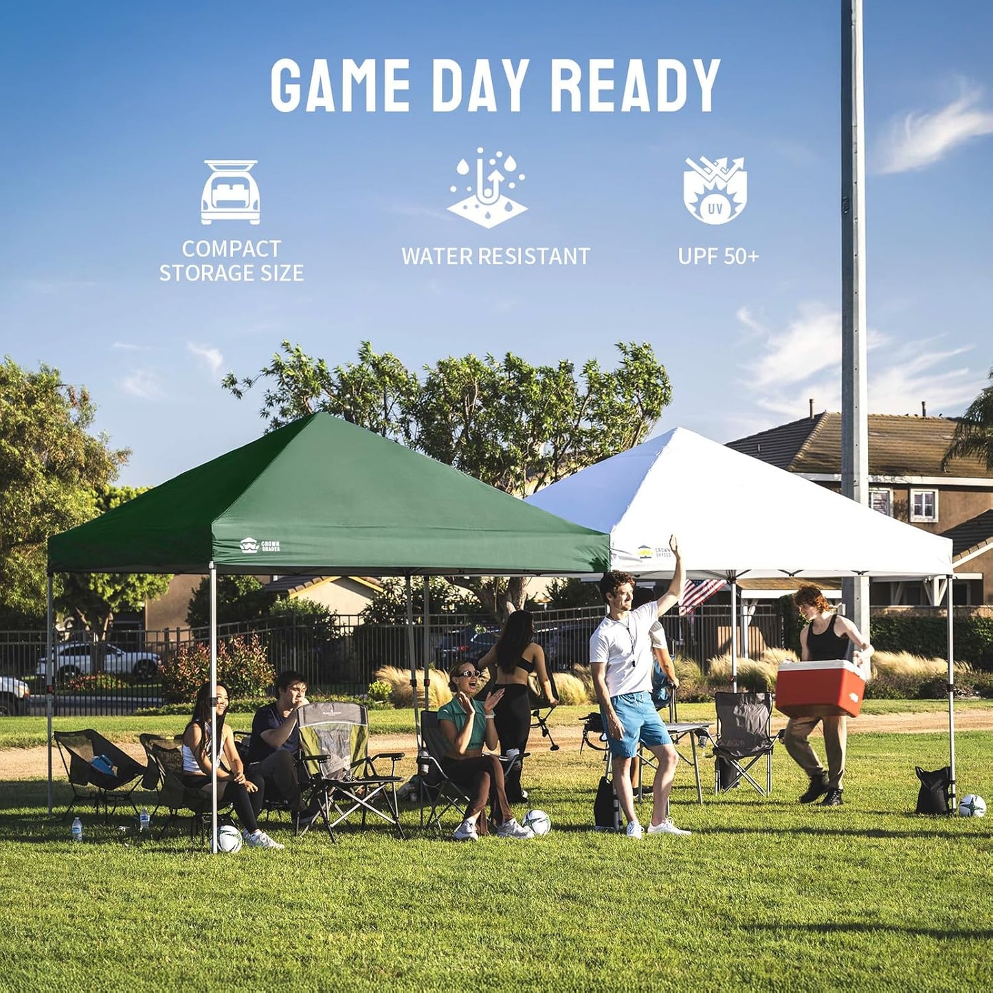 CROWN SHADES 8x8 Pop Up Canopy - Beach Tent with One Push Setup - Easy Outdoor Sun Shade for Events, Parties, Camping - Gazebo with STO-N-Go Cover Bag, Silver Coated Top, Forest Green