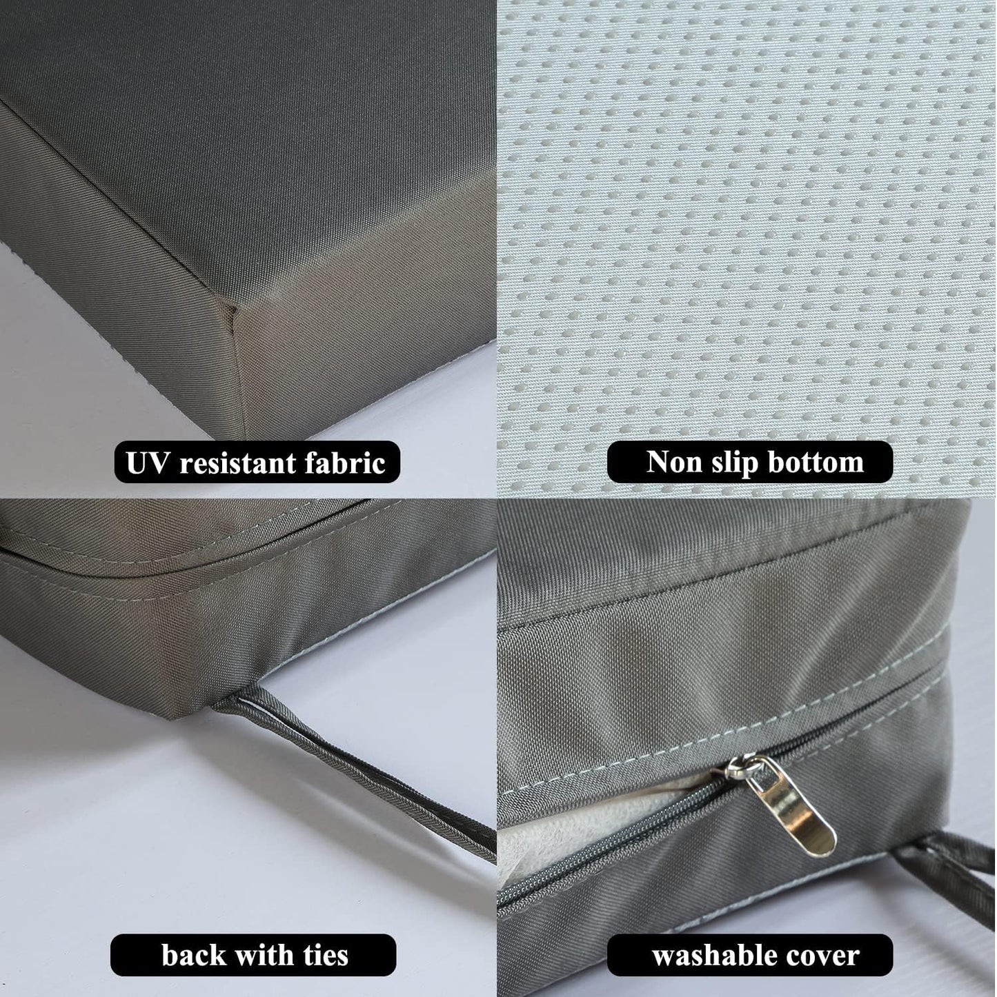 Patio Chair Cushions Non Slip Bottom Chair Pad with Ties Set of 2 Waterproof Square Outdoor Seat Cushion Replacement for Garden Swing Furniture 18x18 Inch, Gray