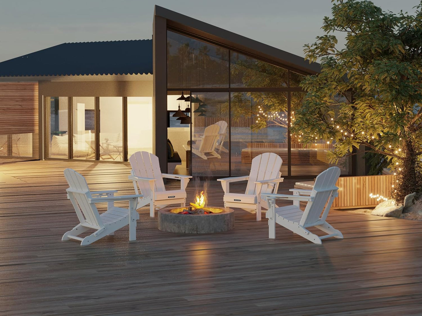 MUCHENGHY Folding Adirondack Chairs 2 Pack, Patio & Lawn Chairs, Outdoor & Backyard Chairs, Weather Resistant with Cup Holder, White