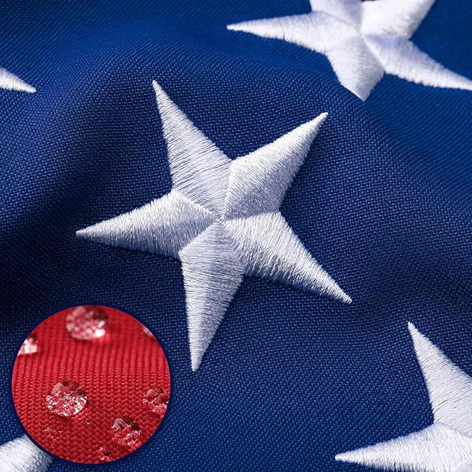 American Flag 5x8 Ft Deluxe Water Resistant Series Made From Heavy Duty Super Tough Spun Polyester/Embroidered Stars/Sewn Stripes/Brass Grommets,US Flags Perfect for Outside