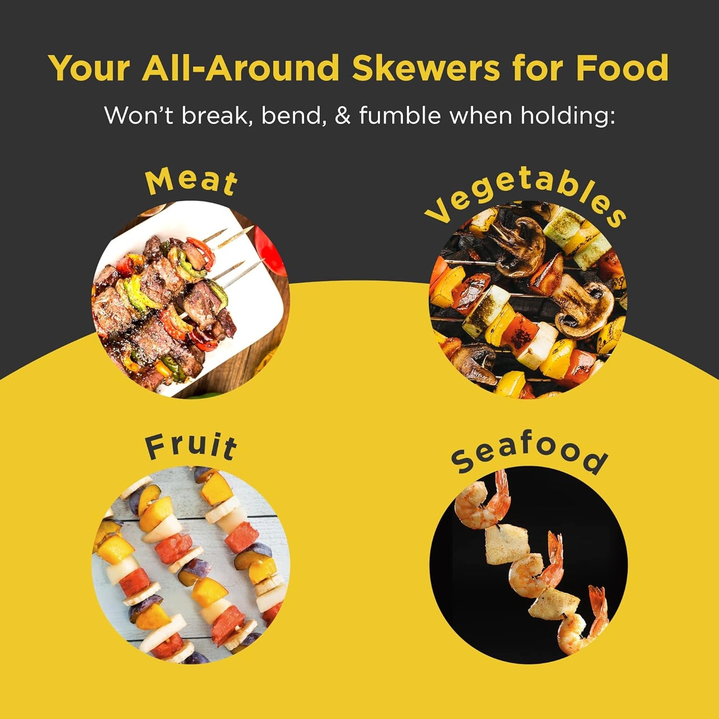 O-Yaki Flat Metal Kabob Skewer for Grilling – Set of 8 BBQ Skewers Stainless Steel with Storage Bag, Dishwasher Safe Skewers with Hook Handle & Sharp Tip for Outdoor BBQ, Cookouts & Oven Use – 9 Inch