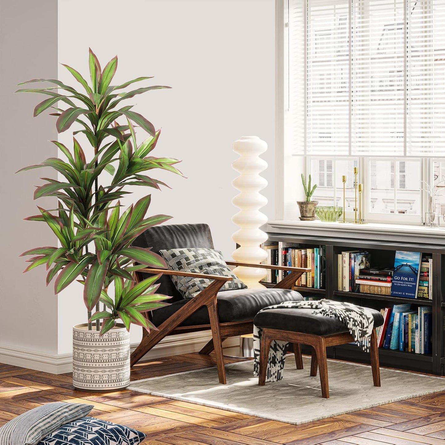 VIAGDO Dracaena Silk Plant Artificial 5ft Faux House Plants with Red Leaf Margin Fake Yucca Palm Trees in Pot Realistic Dragon Tree for Living Room Home Office Decor Indoor Outdoor