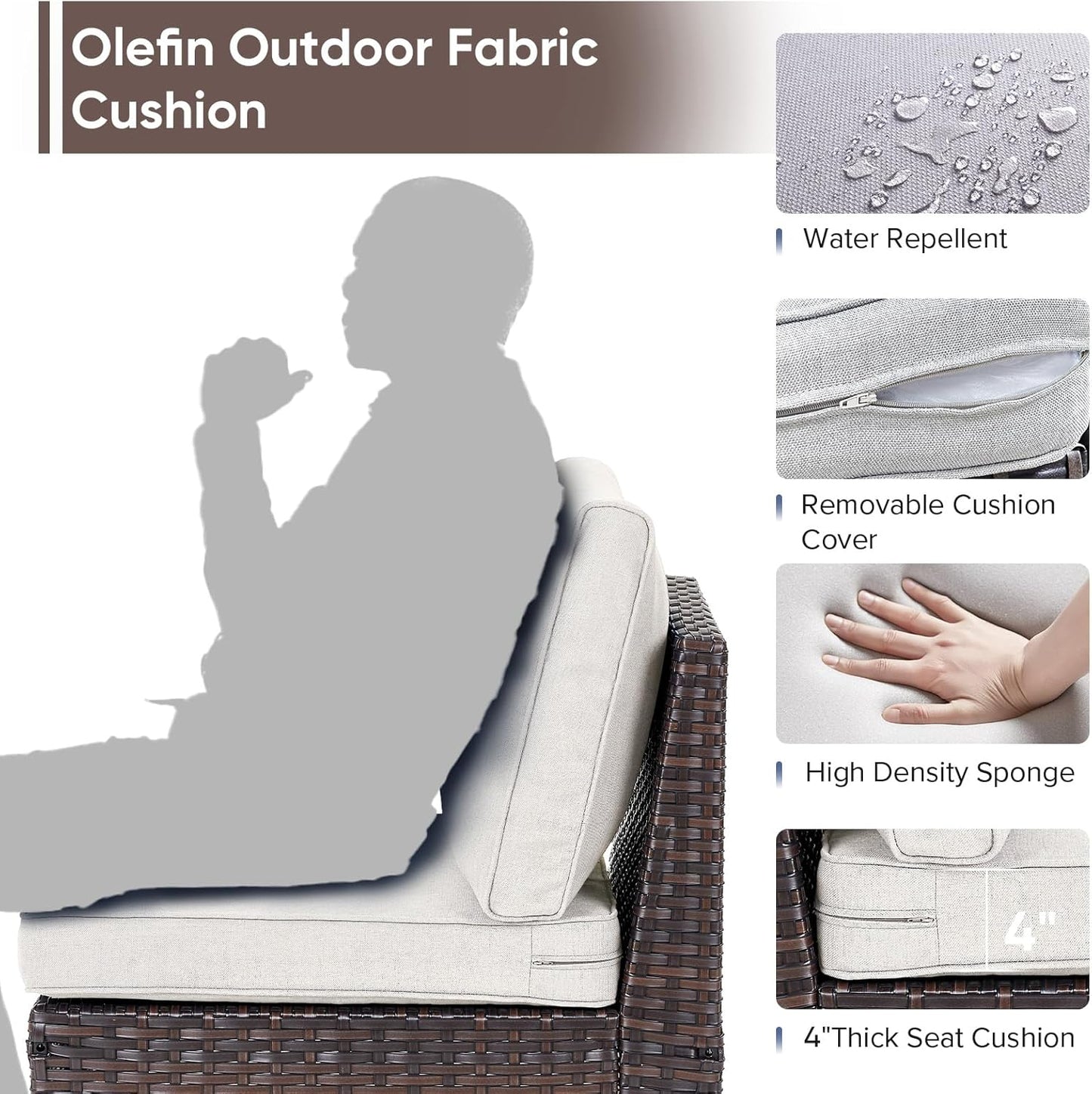 HUMMUH 7 Pieces Patio Furniture,Outdoor Modular Sectional Couch Swivel Rocking Chairs with Ottomans,All Weather PE Wicker Patio Conversation Sets for Garden Porch Backyard