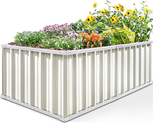 KING BIRD Raised Garden Bed 68" x 36" x 24" Heightened Galvanized Steel Metal Planter Box Outdoor for Deep-Rooted Vegetables, Flowers, Large Raised Bed Kit (Ivory)