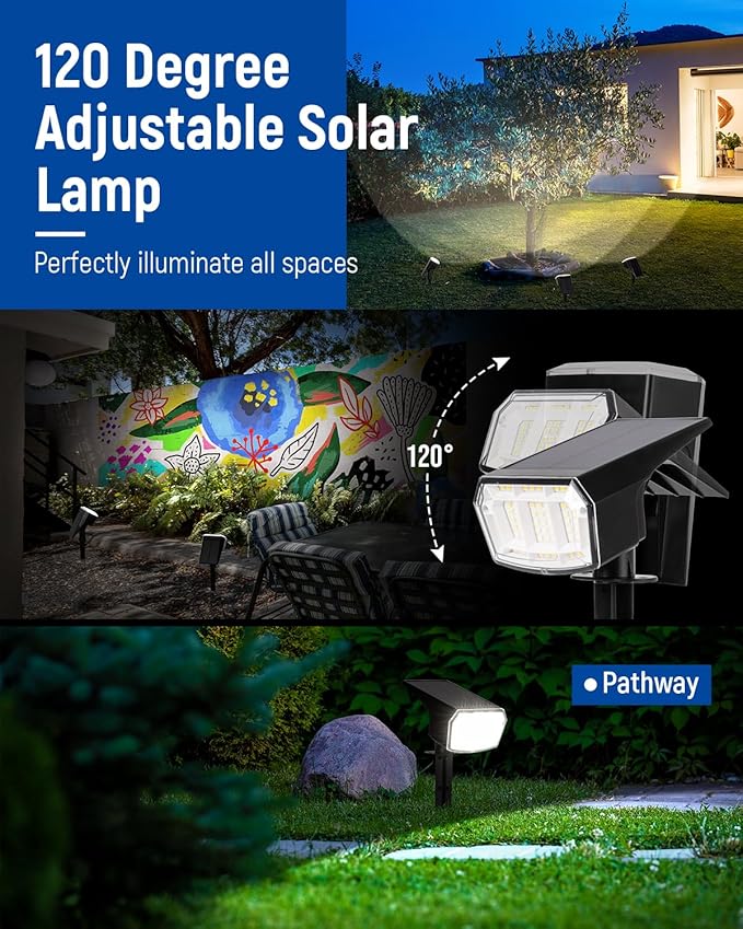 Solar Spot Lights Outdoor 63 LED 3 Lighting,Waterproof IP65 Modes Spotlights for Outside House Yard Garden Landscape Lights 1 Pack (Natural Lihgt)