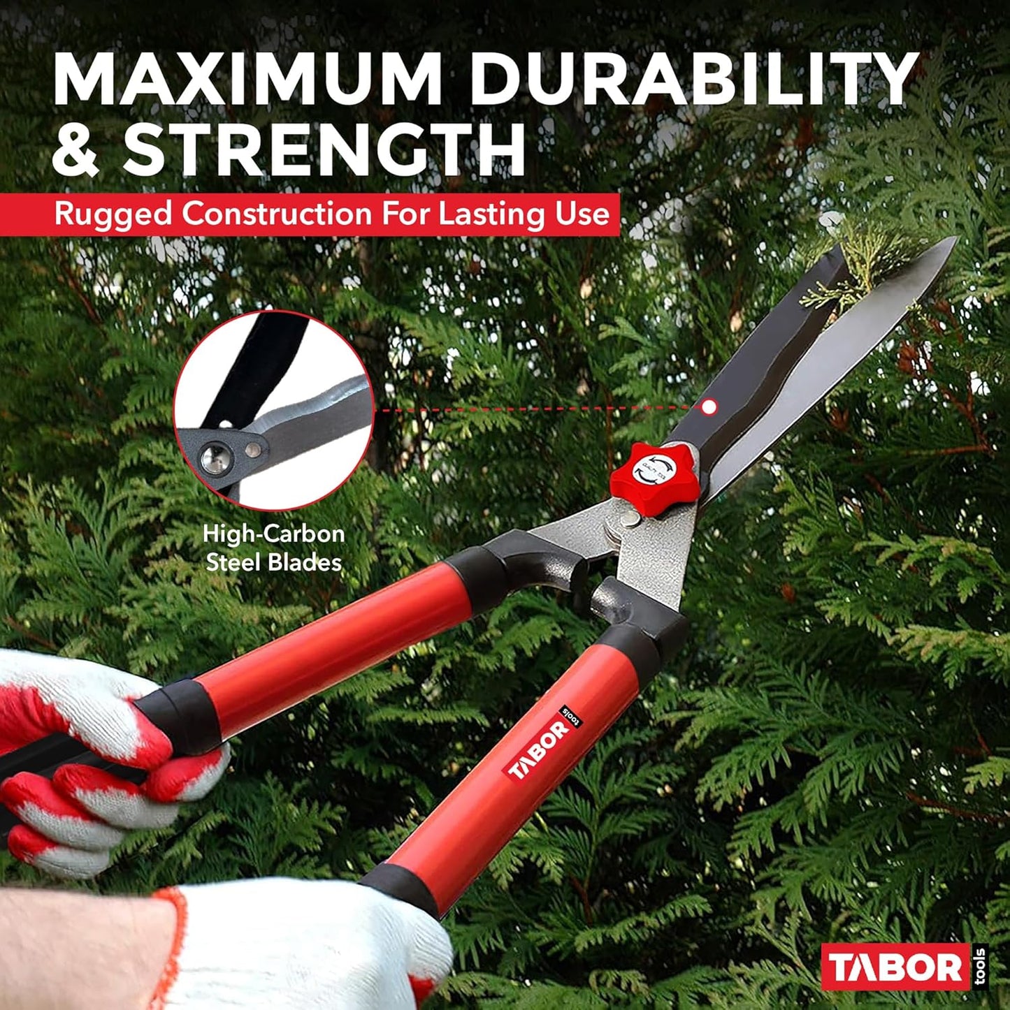 TABOR TOOLS B620A Hedge Shears with Wavy Blade for Trimming Borders, Boxwood, and Bushes, Manual Hedge Clippers with Comfort Grip Handles.