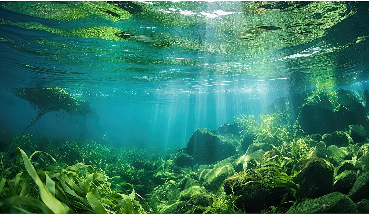 Under The Sea Fish Tank Background Aquatic Plants Deep Sea Aquarium Background Underwater Sunray Rock with Moss Terrarium Backgrounds Deep Ocean Floor Tropical Fish Tank Backgrounds 24x16in