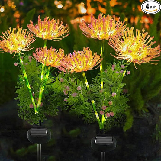Solar Garden Lights Outdoor - 4 Pack Solar Flower Light Waterproof with Glowing Flowers & Stems for Garden Decoration,Yard Landscape Path Decor and Gift for Mother