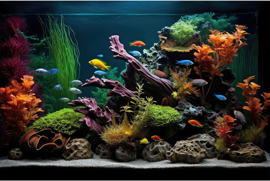 Aquarium Background Lush Aquatic Colorful Plants Terrarium Background Redwood Root Coral Reef Jungle Style Fish Tank Background Amazing Underwater View Aquarium Backdrop Wallpaper Poster Vinyl 36x20in