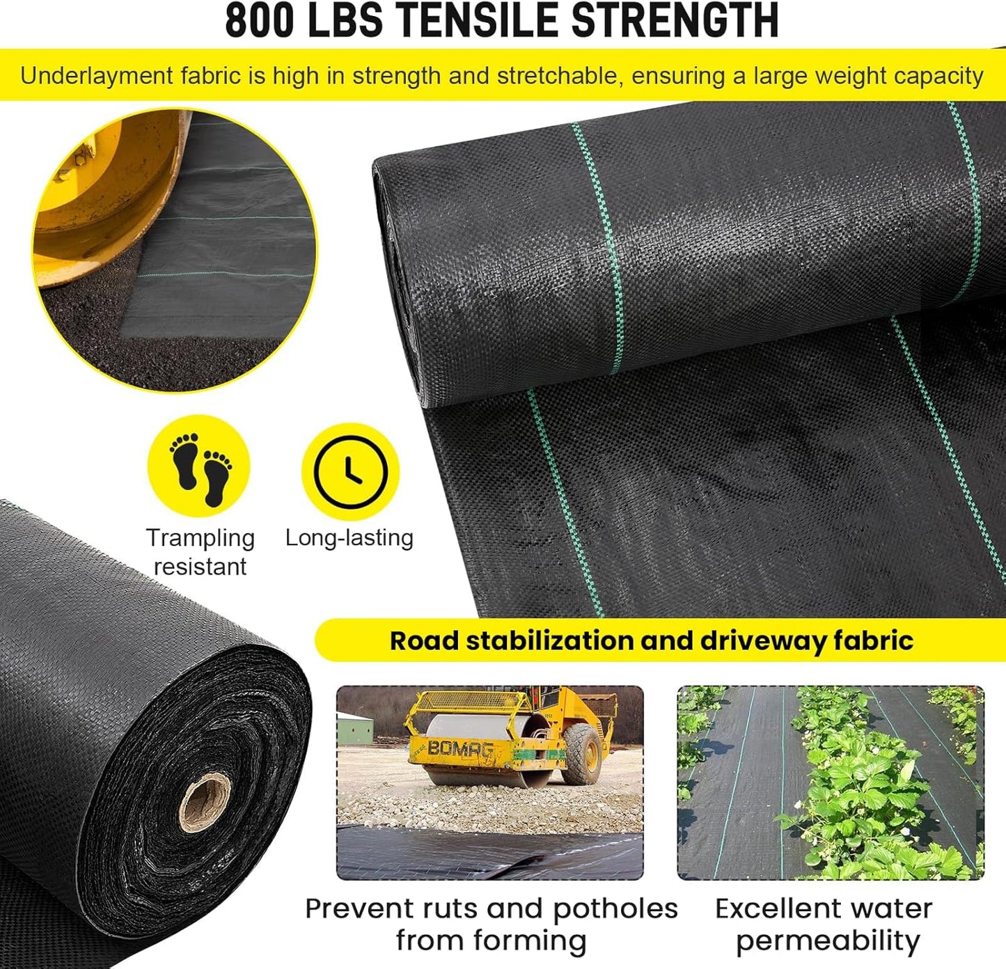 Doniks 13x65ft Driveway Fabric,3.5OZ Commercial Heavy Duty Weed Barrier Fabric, Garden Landscape Fabric,French Drain Fabric for Erosion Control,Landscape Fabric,Weed Barrier,Construction Projects